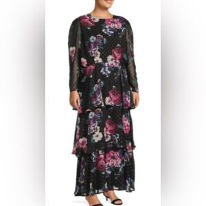 Express Floral Long Sleeve Dress - Black and Purple